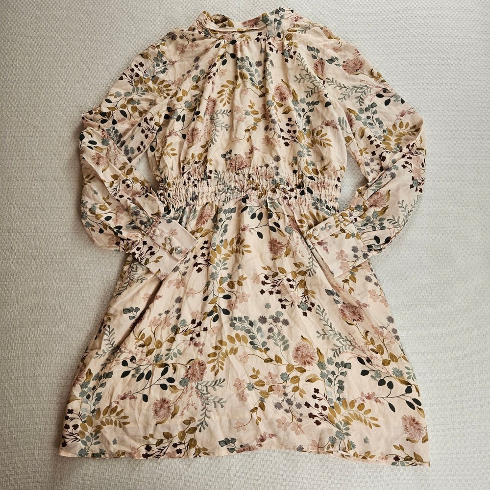 Spartina 449 Floral Mock Neck Tie Mini Dress Pink M Cottage Soft Girl Boho